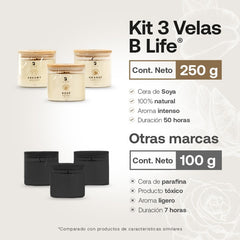 Kit de 3 Velas: Mango, Pétalos de Rosa y Vainilla con Naranja 250 g