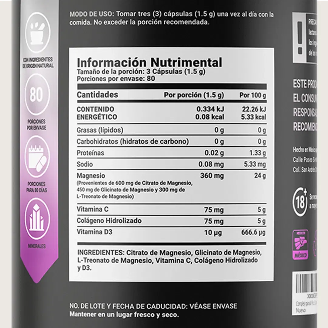 Imagen de  Mezcla de Magensios Premium | Citrato, Glicinato y Treonato | Alta Absorción | 240 cápsulas