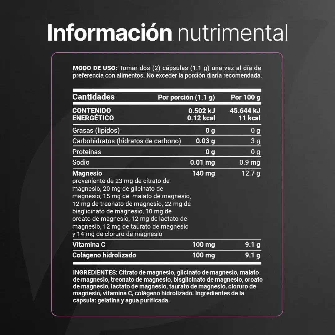 Imagen de Mezcla de Magnesios | con Colágeno Hidrolizado y Vitamina C | 240 cápsulas
