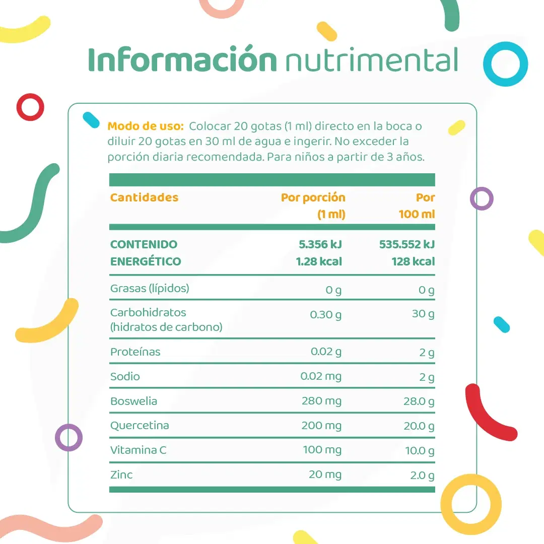 Imagen de Mezcla de Boswelia y Quercetina en gotas | con Vitamina C y Zinc | para mayores de 3 años | 60 ml 