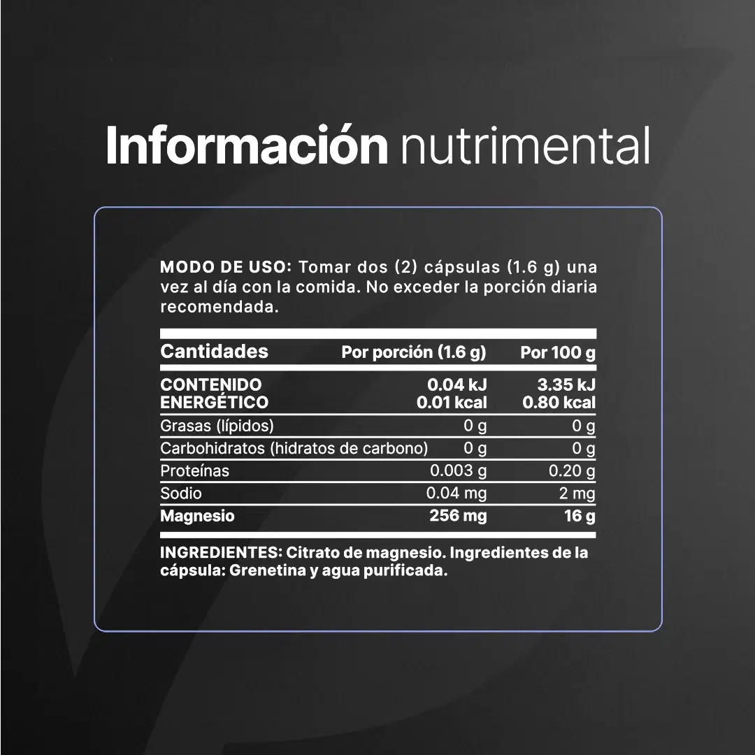 Imagen de Citrato de Magnesio Puro | 1600 mg por Porción | 60 Cápsulas
