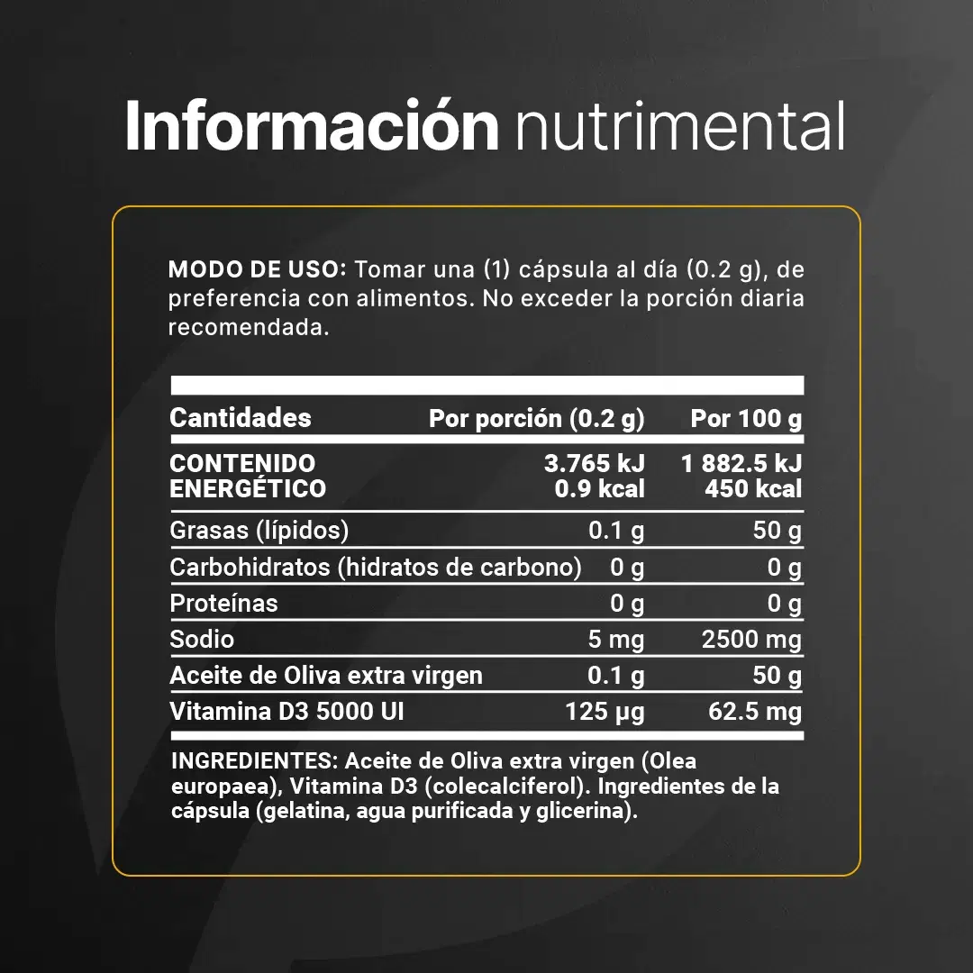 Imagen de Vitamina D3 con Aceite de Oliva Extra Virgen 5000 UI | 300 cápsulas 