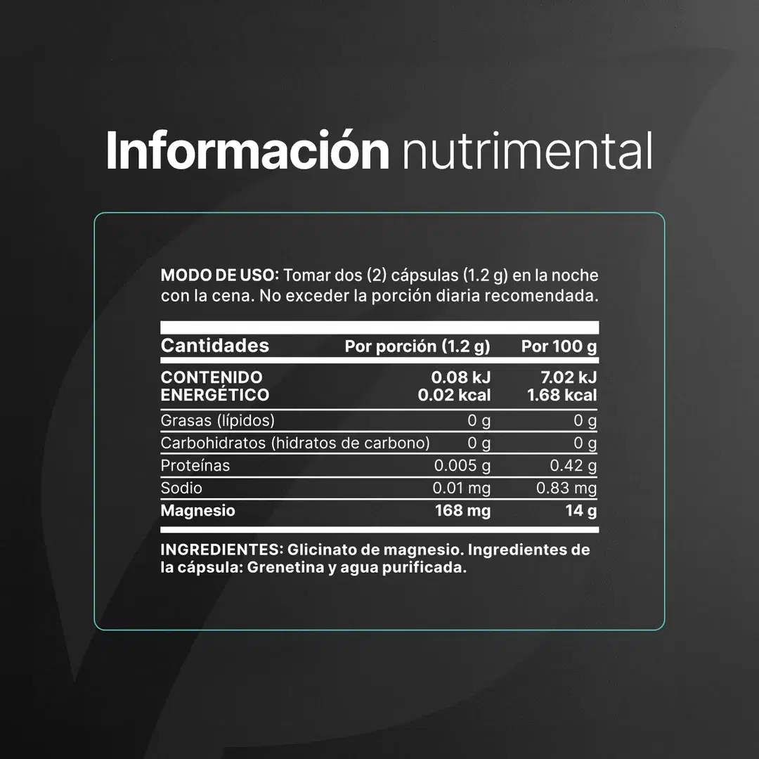 Imagen de Glicinato de Magnesio | 1200 mg por Porción | 60 Cápsulas