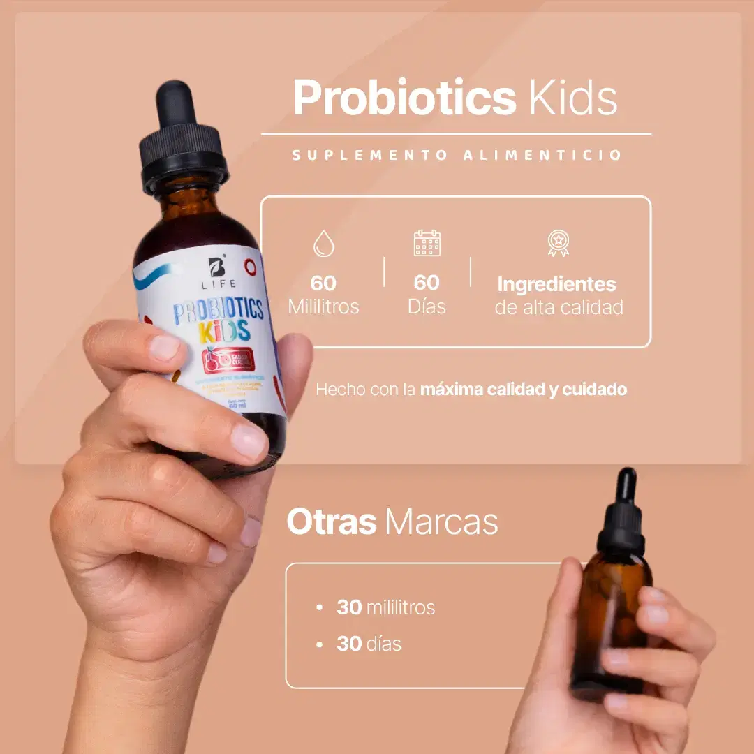 Imagen de Probióticos en Gotas con 9 Cepas, Inulina y Bromelina | 35 Billones por Porción | Probióticos para Niños | 60 Tomas Sabor Cereza 