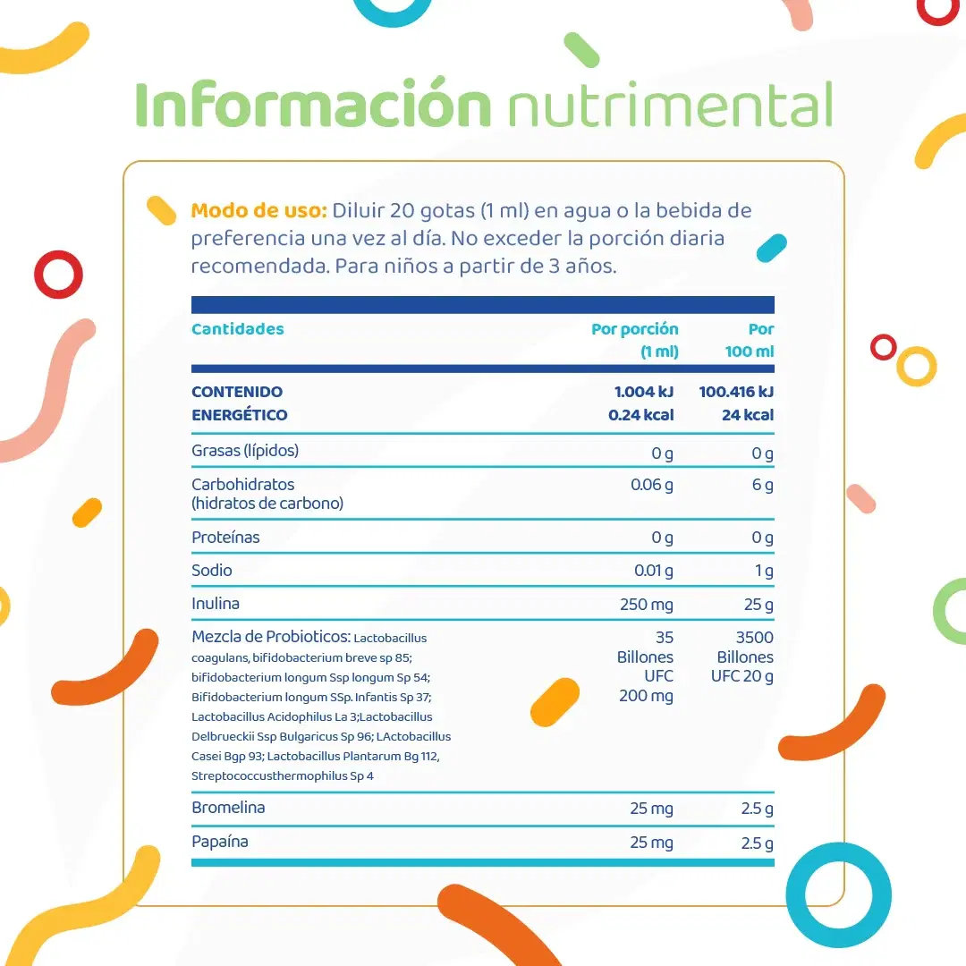Imagen de Probióticos en Gotas con 9 Cepas, Inulina y Bromelina | 35 Billones por Porción | Probióticos para Niños | 60 Tomas Sabor Cereza 