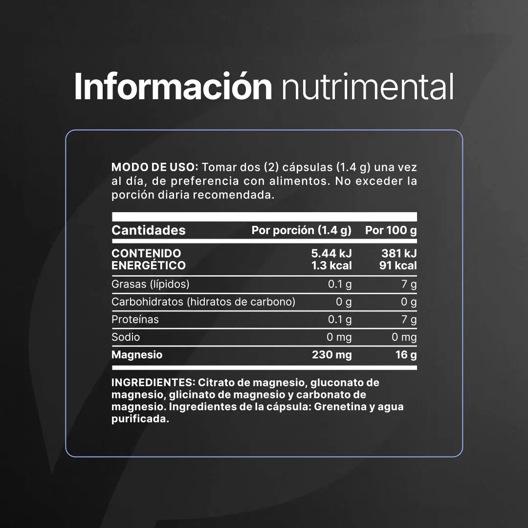 Imagen de Mezcla de 4 tipos de Magnesio | 1400 mg por porción | 60 cápsulas