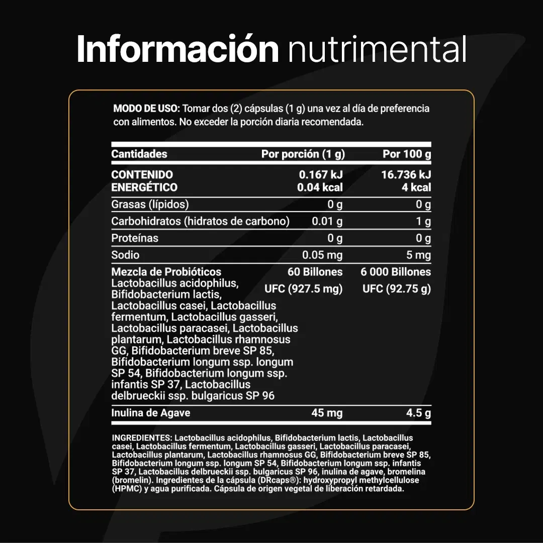 Imagen de 60 billones de Probióticos Para Mujer | con Bromelina e Inulina de Agave | 120 cápsulas
