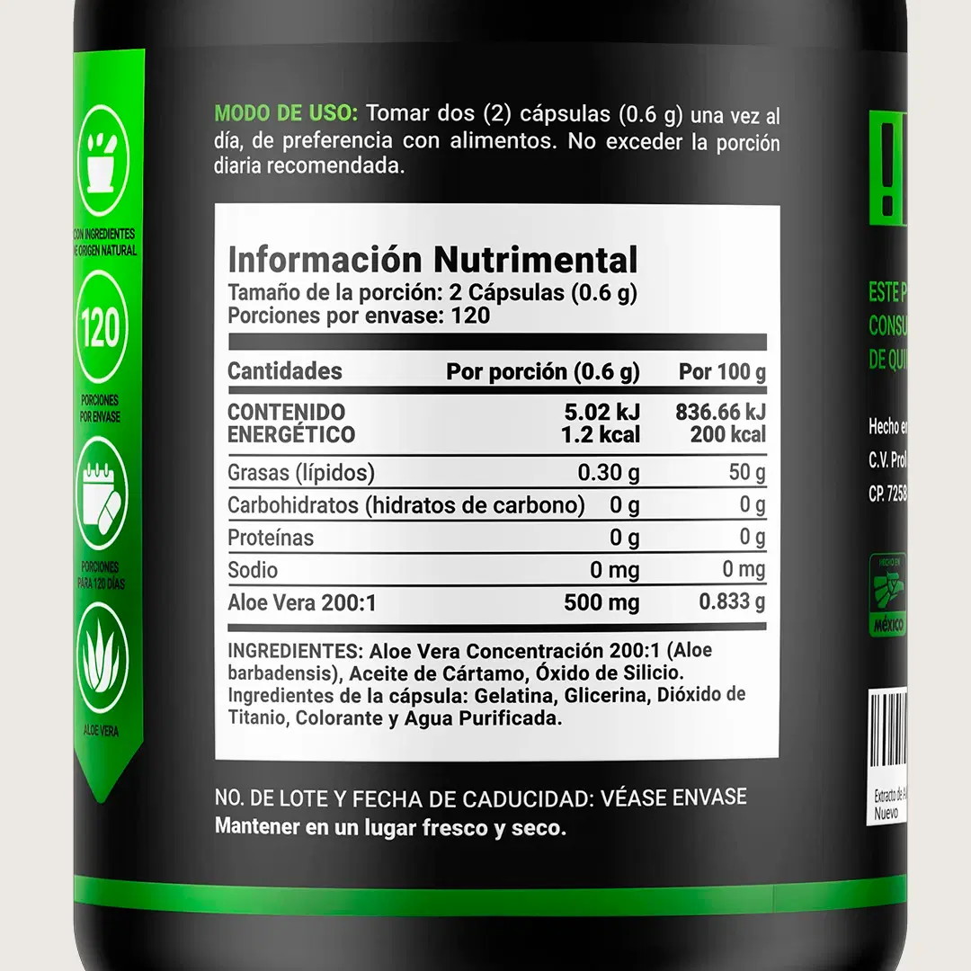 Imagen de Extracto de Aloe Vera | Concentración 200:1 | 240 cápsulas