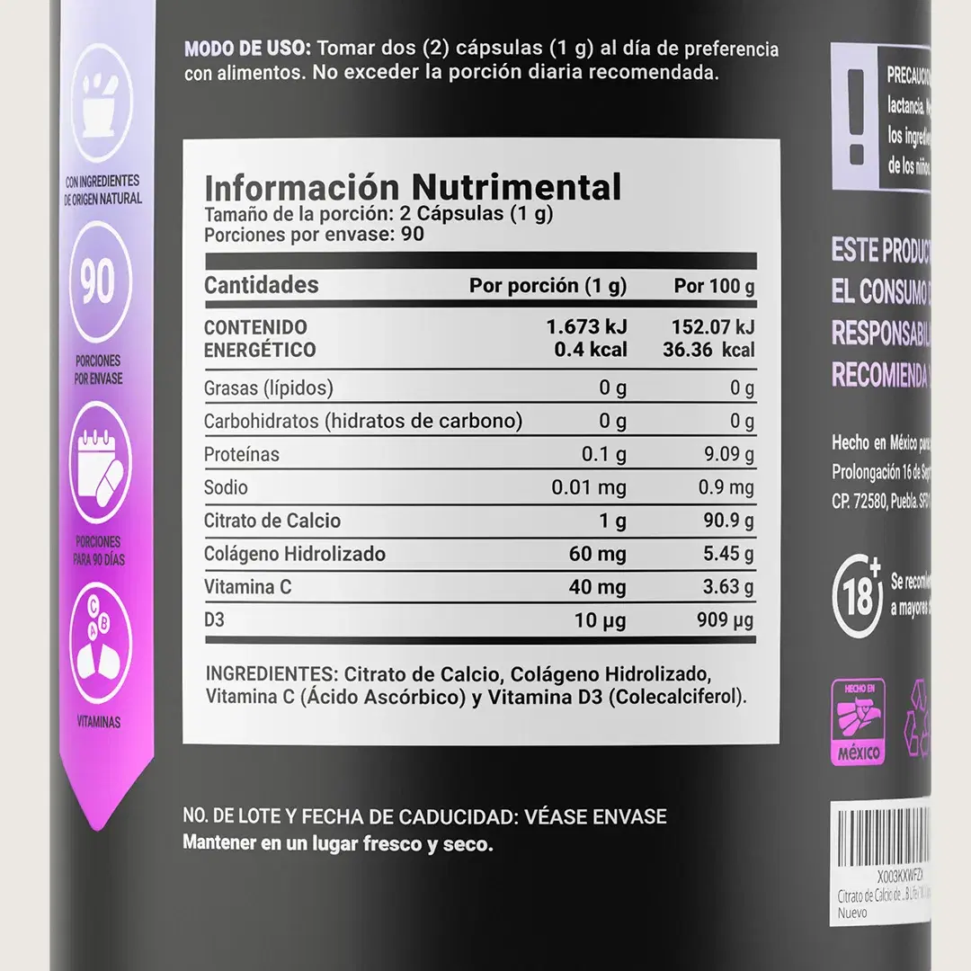 Imagen de Citrato de Calcio y Vitamina D3 | con Vitamina C | 180 cápsulas