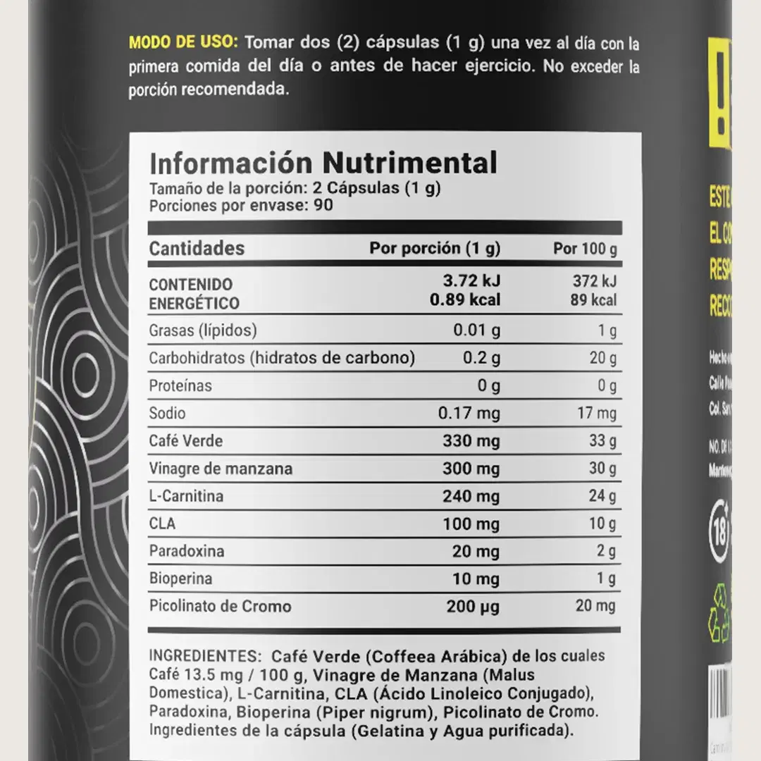 Imagen de Carnitina | con Café Verde, Vinagre de Manzana, CLA y Picolinato de Cromo | 180 Cápsulas