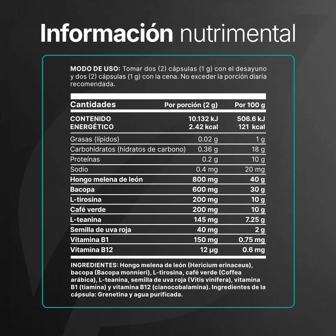 Imagen de Mezcla Platinum | Hongo Melena de León, Bacopa, Tirosina, Café Verde | 240 cápsulas