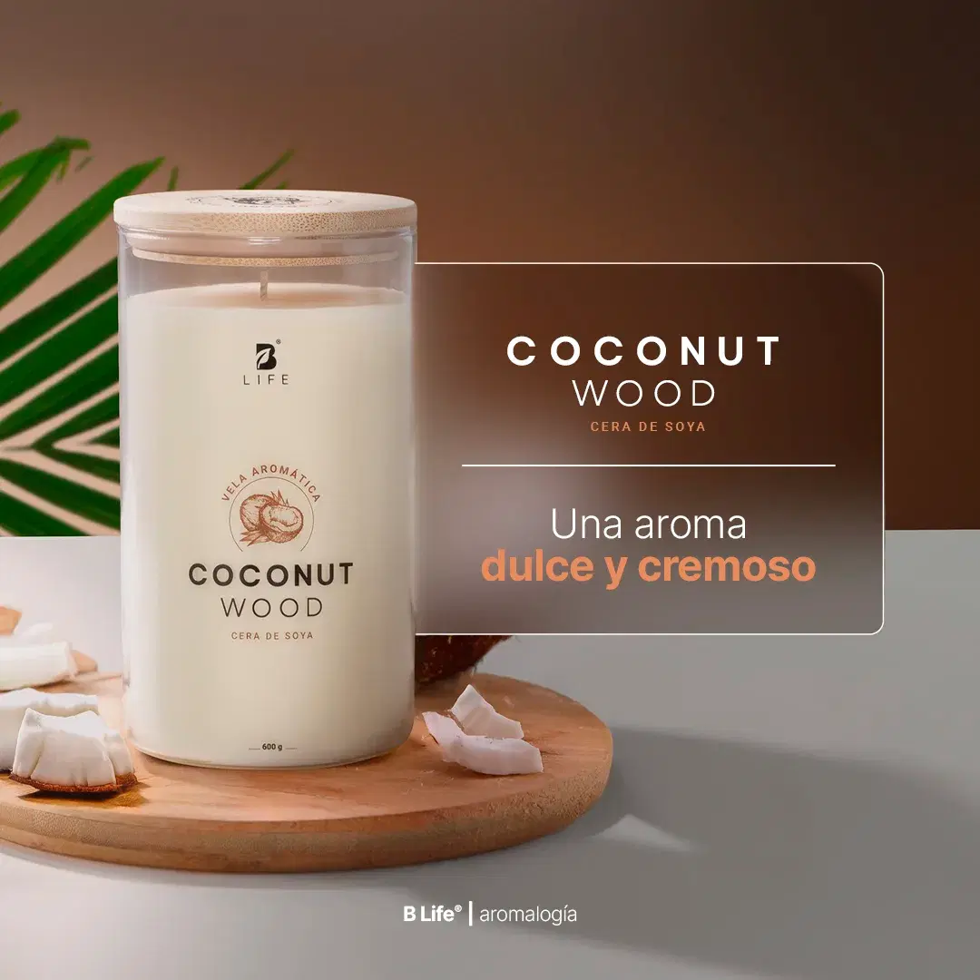 Imagen de Coconut Wood Aromatic Candle | Vela Aromática Coco y Sándalo 600 g