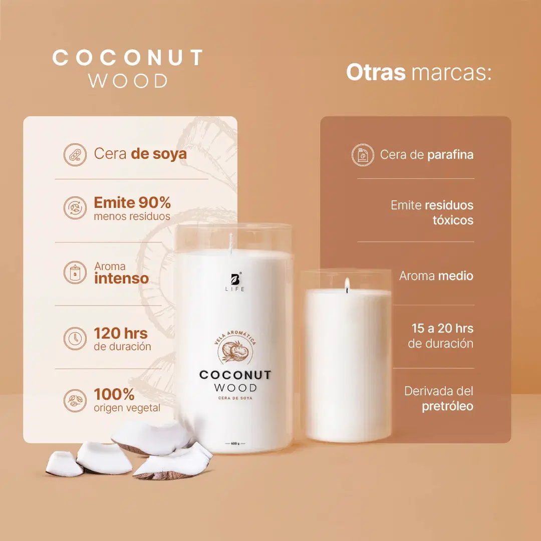 Imagen de Coconut Wood Aromatic Candle | Vela Aromática Coco y Sándalo 600 g