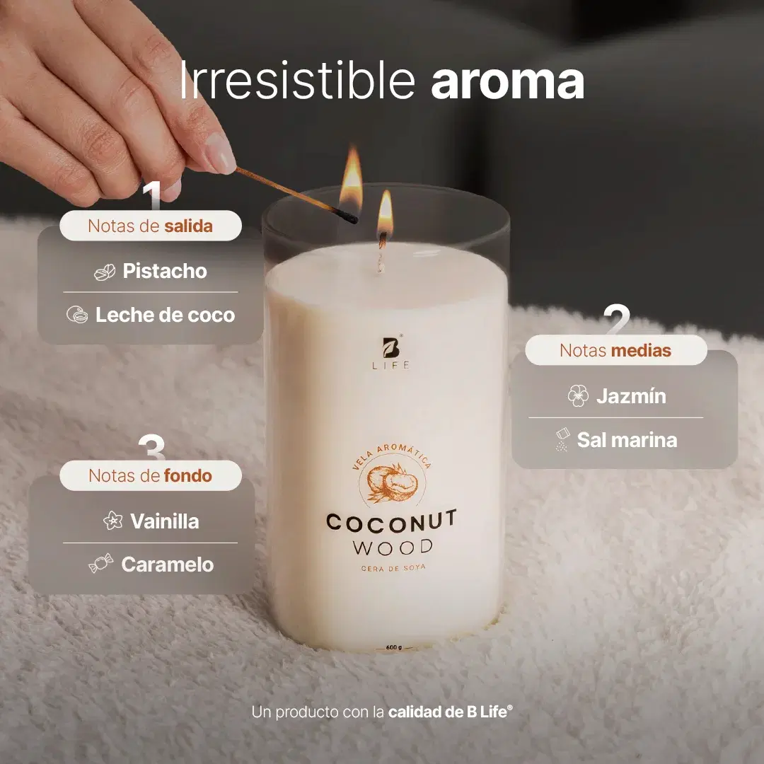 Imagen de Coconut Wood Aromatic Candle | Vela Aromática Coco y Sándalo 600 g