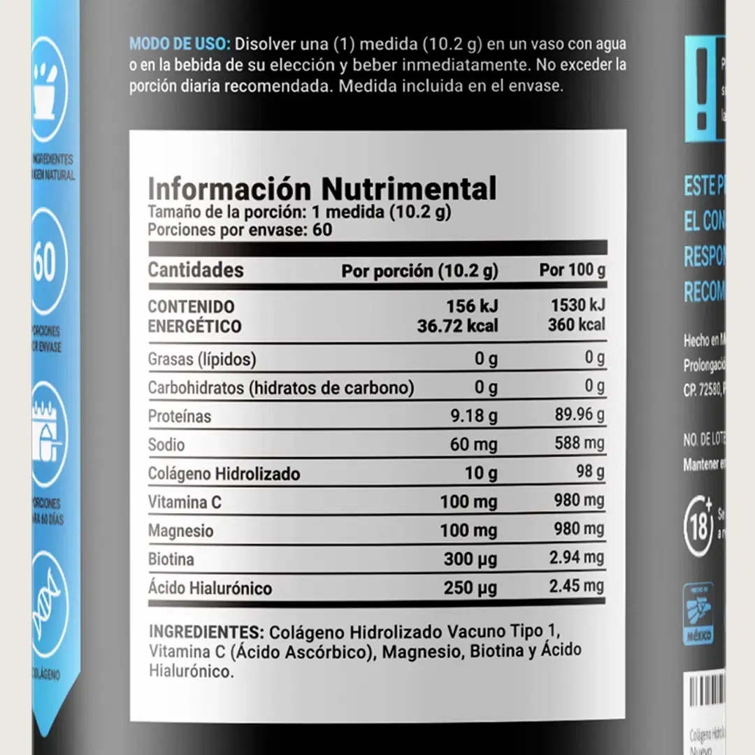 Imagen de Colágeno Hidrolizado en polvo | Con Biotina y Acido Hialurónico | 60 porciones