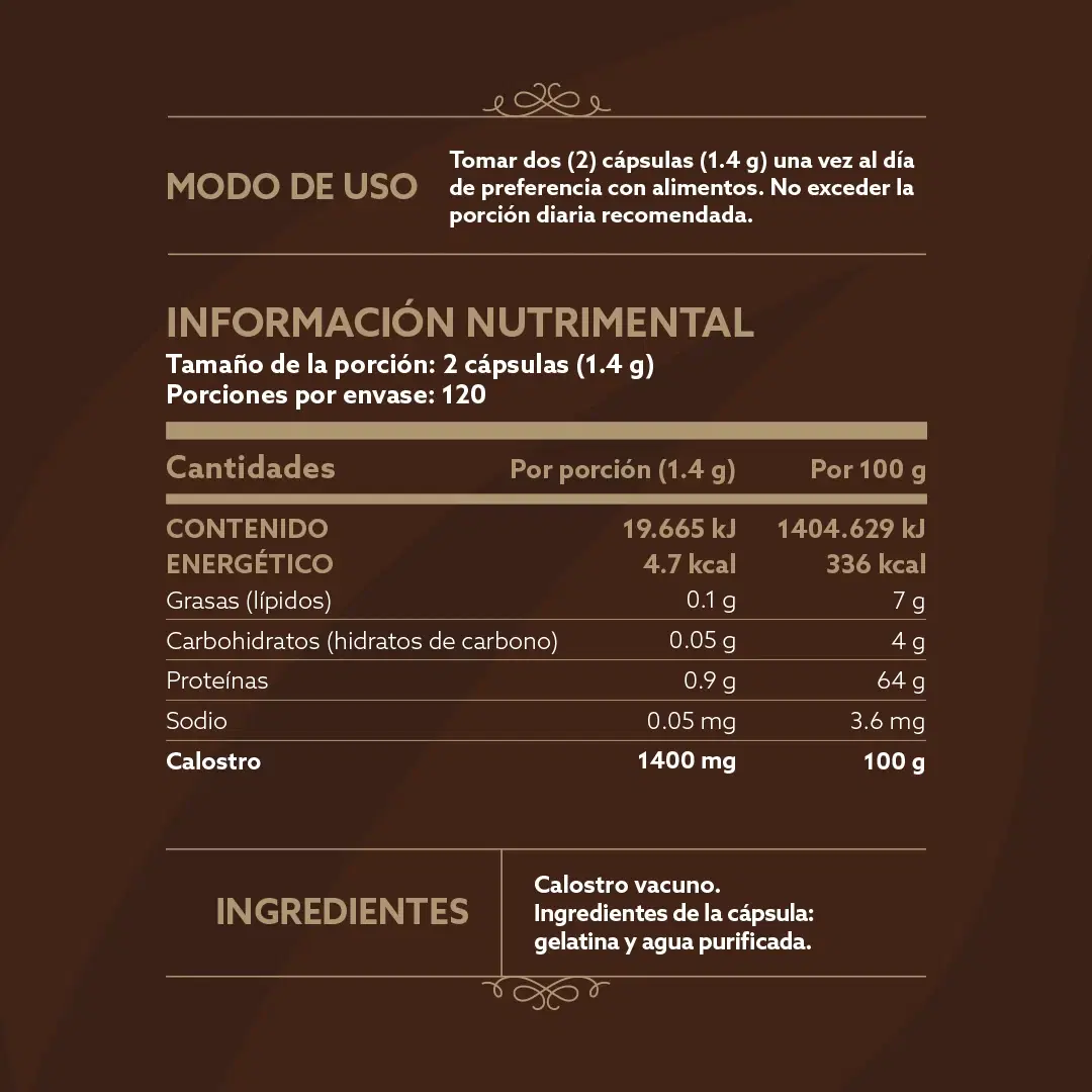 Imagen de Calostro Vacuno | Concentrado de Nutrientes de la Primera Lactancia | 240 Cápsulas | 1400 mg por porción