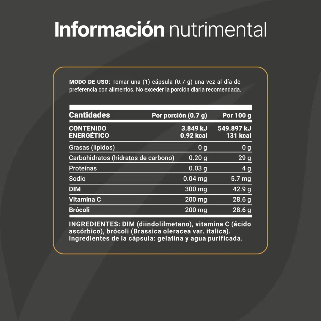 Imagen de DIM | con Vitamina C y Brócoli | 240 cápsulas | 700 mg por porción