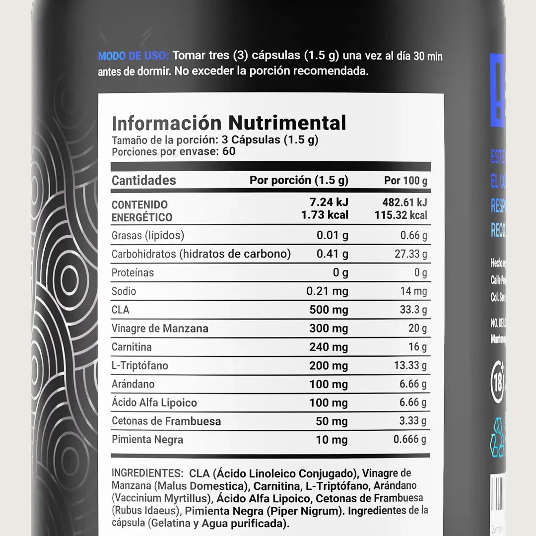 Imagen de Fórmula a base de CLA, Vinagre de Manzana, Carnitina y Cetonas de Frambuesa | 180 cápsulas |