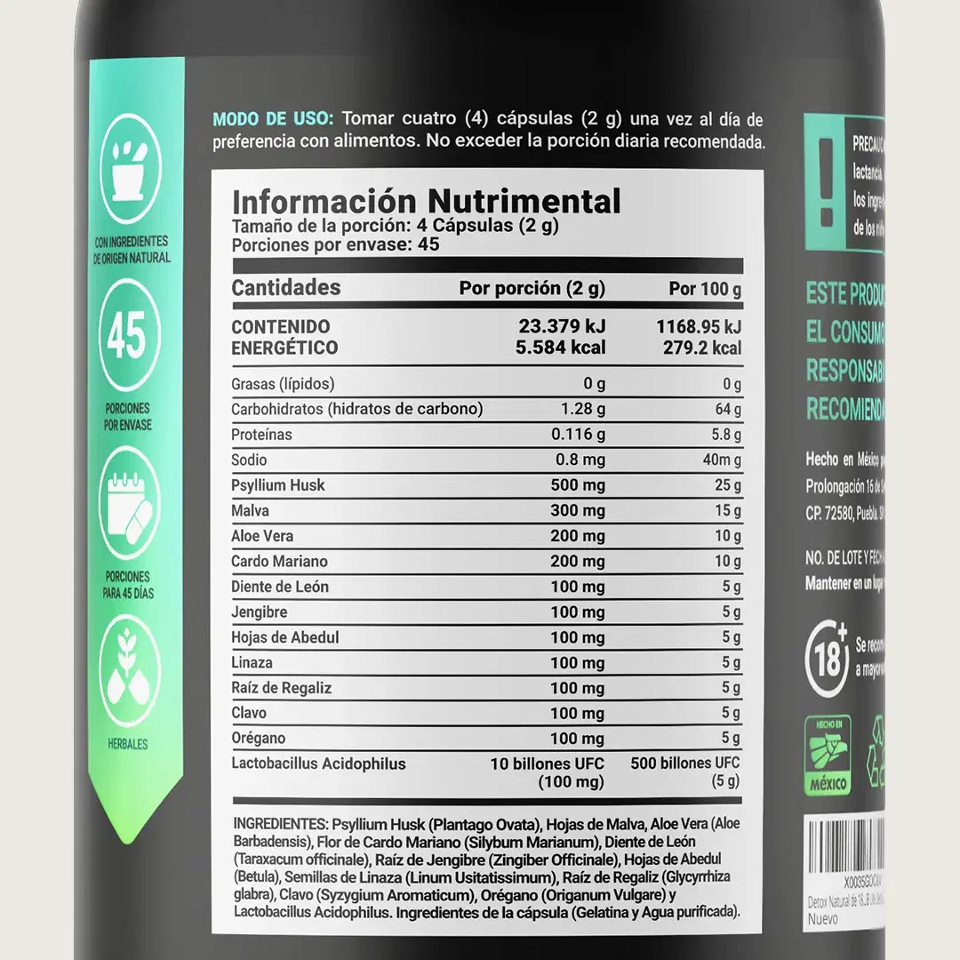 Imagen de Mezcla con Malva, Aloe Vera, Cardo Mariano, Jengibre, Linaza, Clavo y Probióticos | 180 cápsulas