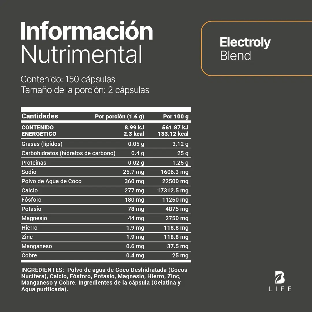 Imagen de Electrolitos en cápsula | con polvo de Agua de Coco, Potasio, Magnesio, Hierro y Zinc | 150 Cápsulas