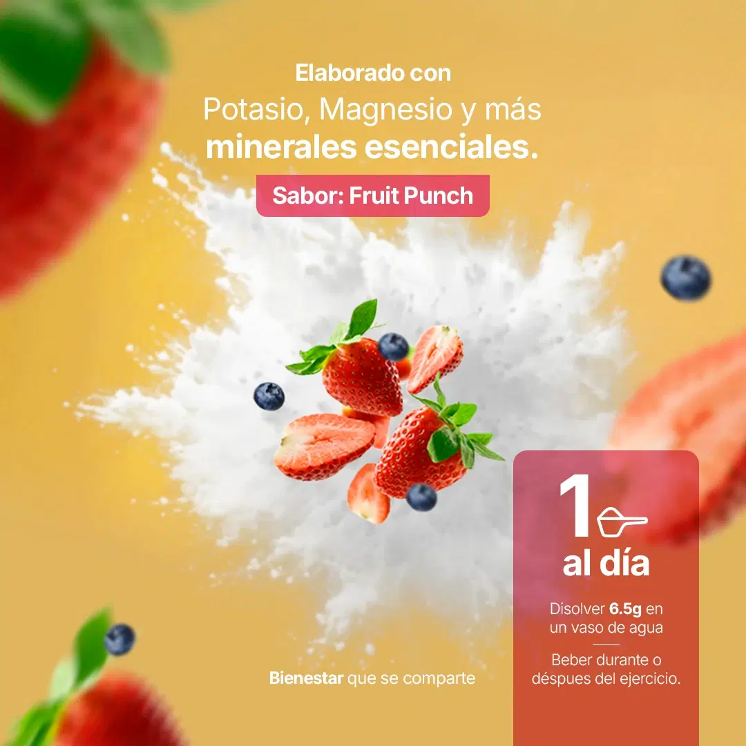 Imagen de Electrolitos Sin Azúcar | con Citrato de Potasio, Magnesio, Calcio, Sodio, Zinc | Sabor Fruit Punch | 60 servicios