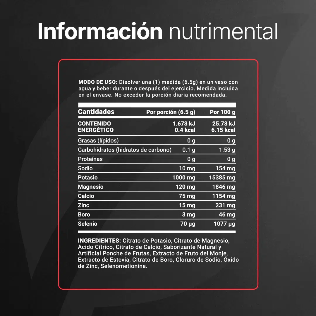 Imagen de Electrolitos Sin Azúcar | con Citrato de Potasio, Magnesio, Calcio, Sodio, Zinc | Sabor Fruit Punch | 60 servicios