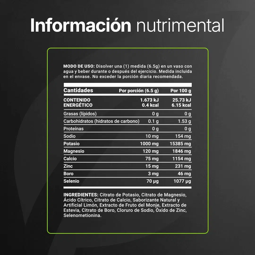 Imagen de Electrolitos Sin Azúcar | con Citrato de Potasio, Magnesio, Calcio, Sodio, Zinc | Sabor Lemon | 60 servicios