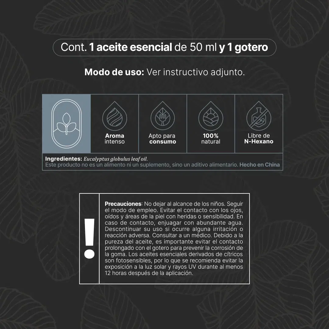 Imagen de Essential Oil Eucalyptus | Aceite Esencial Eucalipto 50 ml | Grado alimenticio