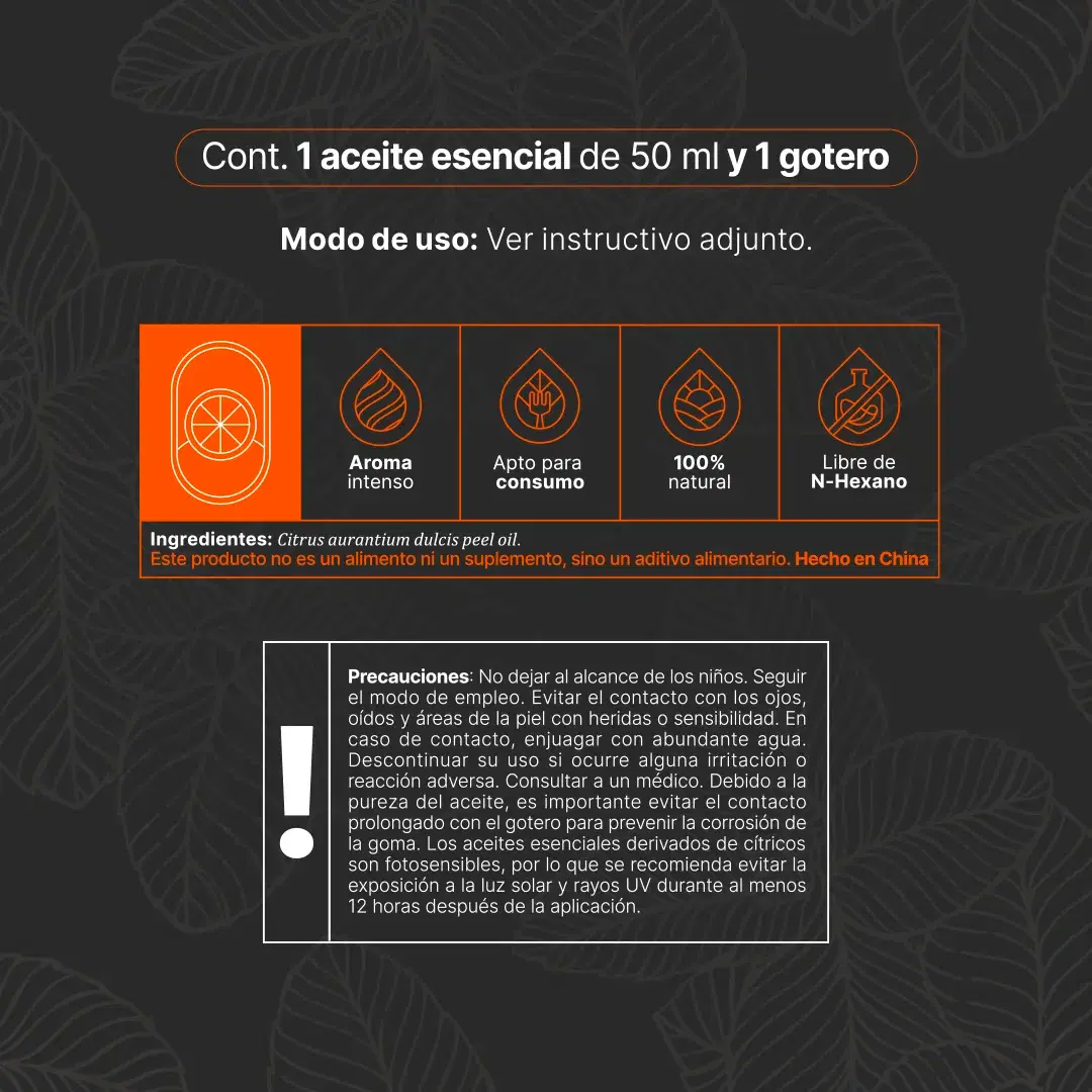 Imagen de Essential Oil Orange | Aceite Esencial de Naranja 50 ml | Grado alimenticio