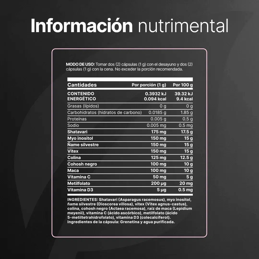 Imagen de Complejo de Myo Inositol y Shatavari | con Ñame Silvestre, Maca, Vitex, Metilfolato y Vitamina D3 | 180 Cápsulas