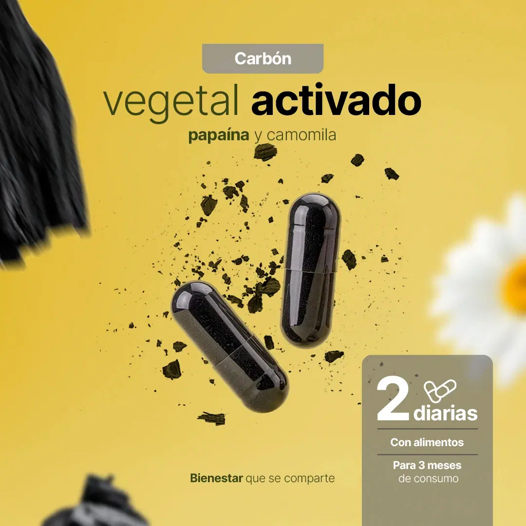 Imagen de Mezcla de Carbón Vegetal, Camomila, Papaína, Alfa-Galactosidasa y Probióticos | 180 cápsulas
