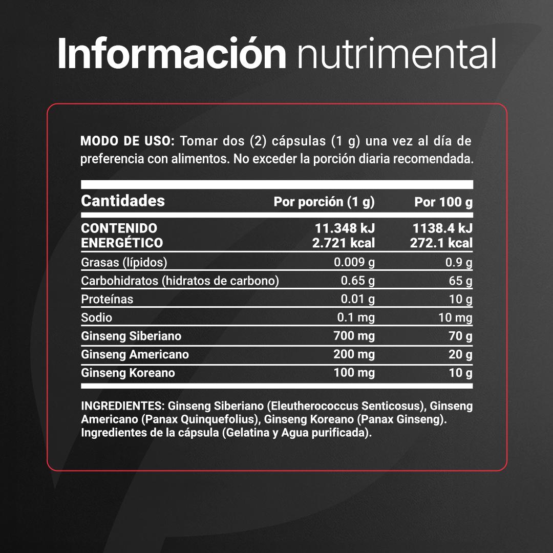 Imagen de Mezcla de Ginseng | origen Siberiano, Americano y Koreano | 180 Cápsulas | 1000 mg por porción