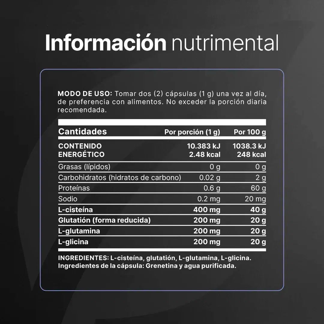 Imagen de Glutatión con L-Cisteína, L-Glutamina y L-Glicina | 1000 mg por Porción | 180 Cápsulas