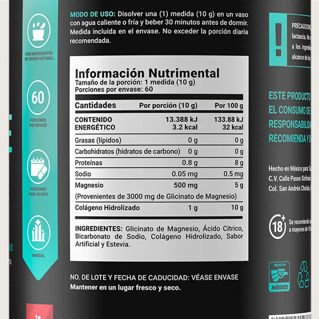 Imagen de Glicinato de Magnesio en Polvo | 600 g | 60 porciones | Sabor Raspberry Lemonade
