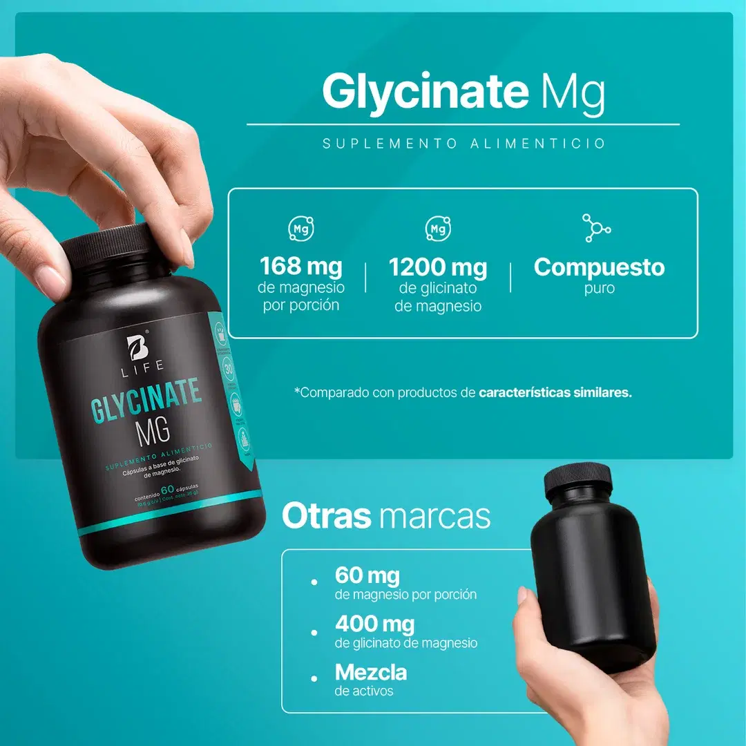Imagen de Glicinato de Magnesio | 1200 mg por Porción | 60 Cápsulas