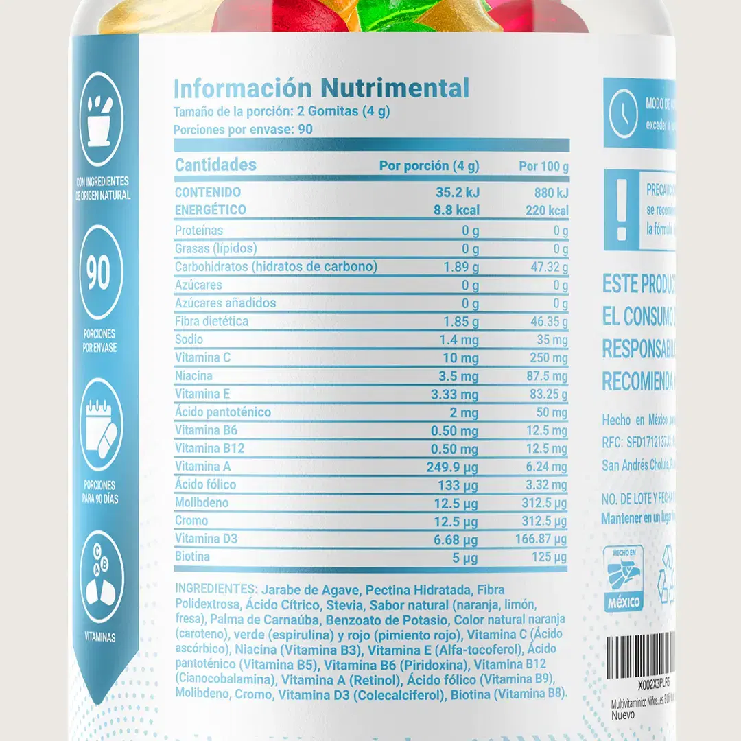 Imagen de Gomitas con Vitaminas y Minerales | Sin Azúcar Añadida | 180 Piezas