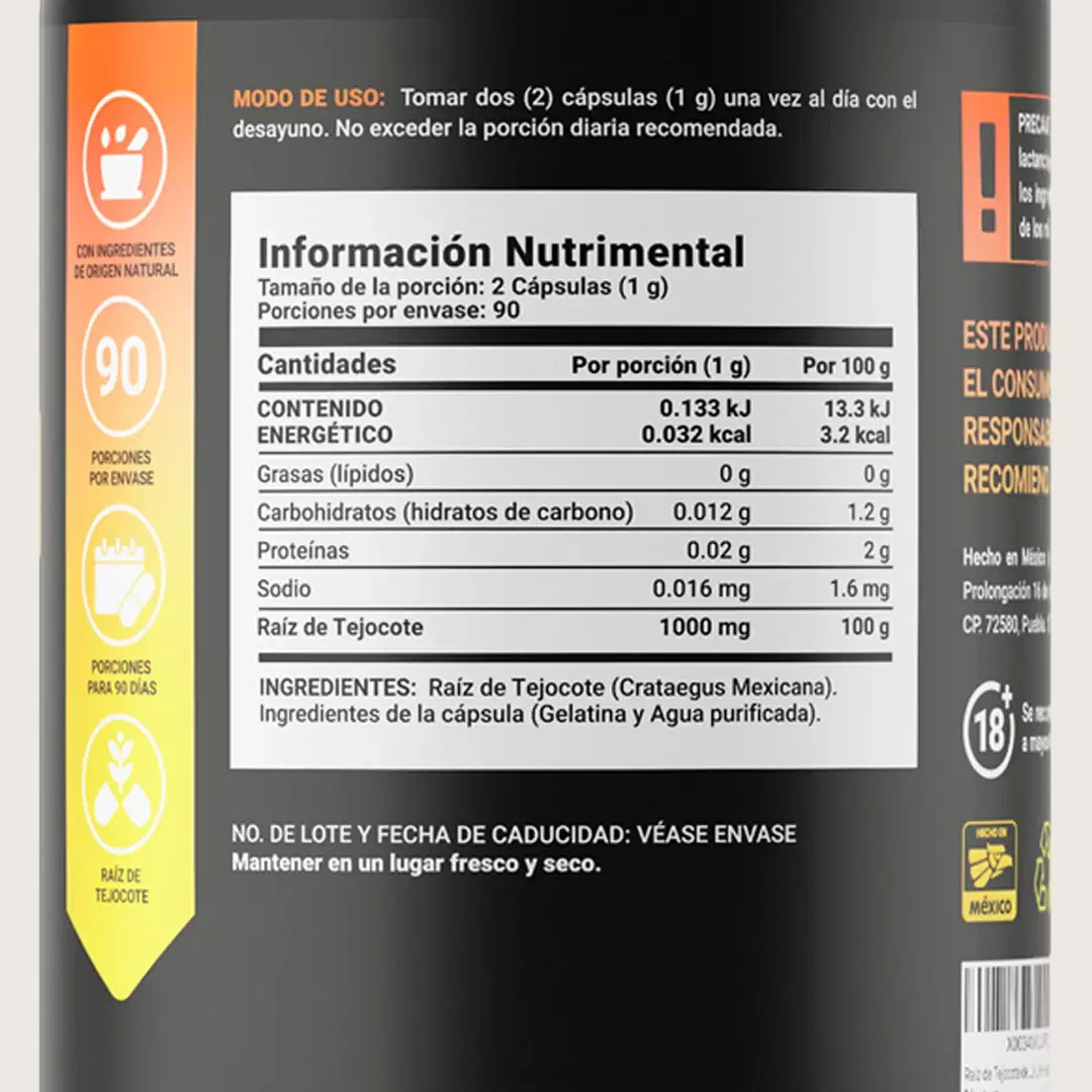 Imagen de Raíz de Tejocote | 1000 mg por porción | 180 Cápsulas