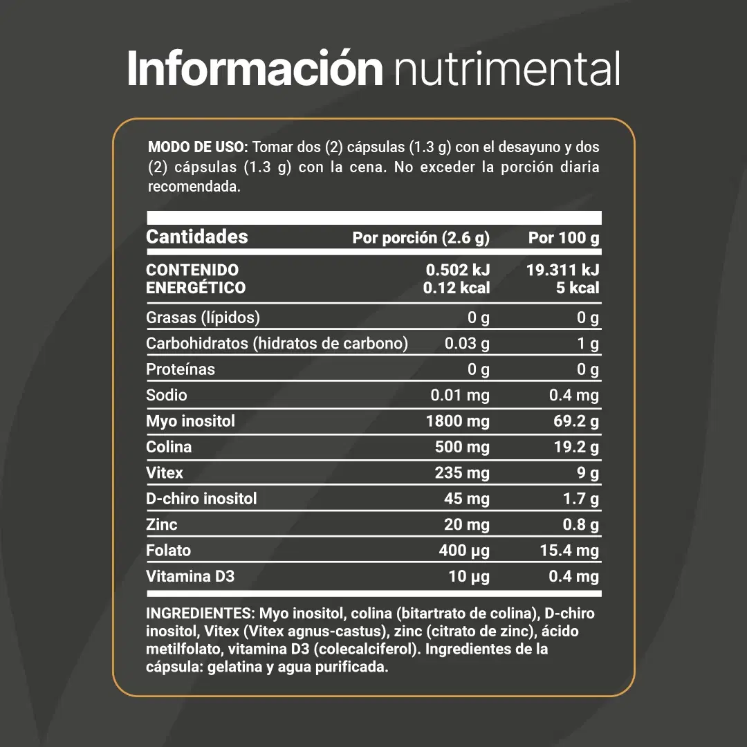 Imagen de Mezcla Platinum de Inositol | con Myo Inositol, Colina, D-chiro Inositol, Zinc, Ácido Metilfolato, y Vitamina D3 | 240 cápsulas