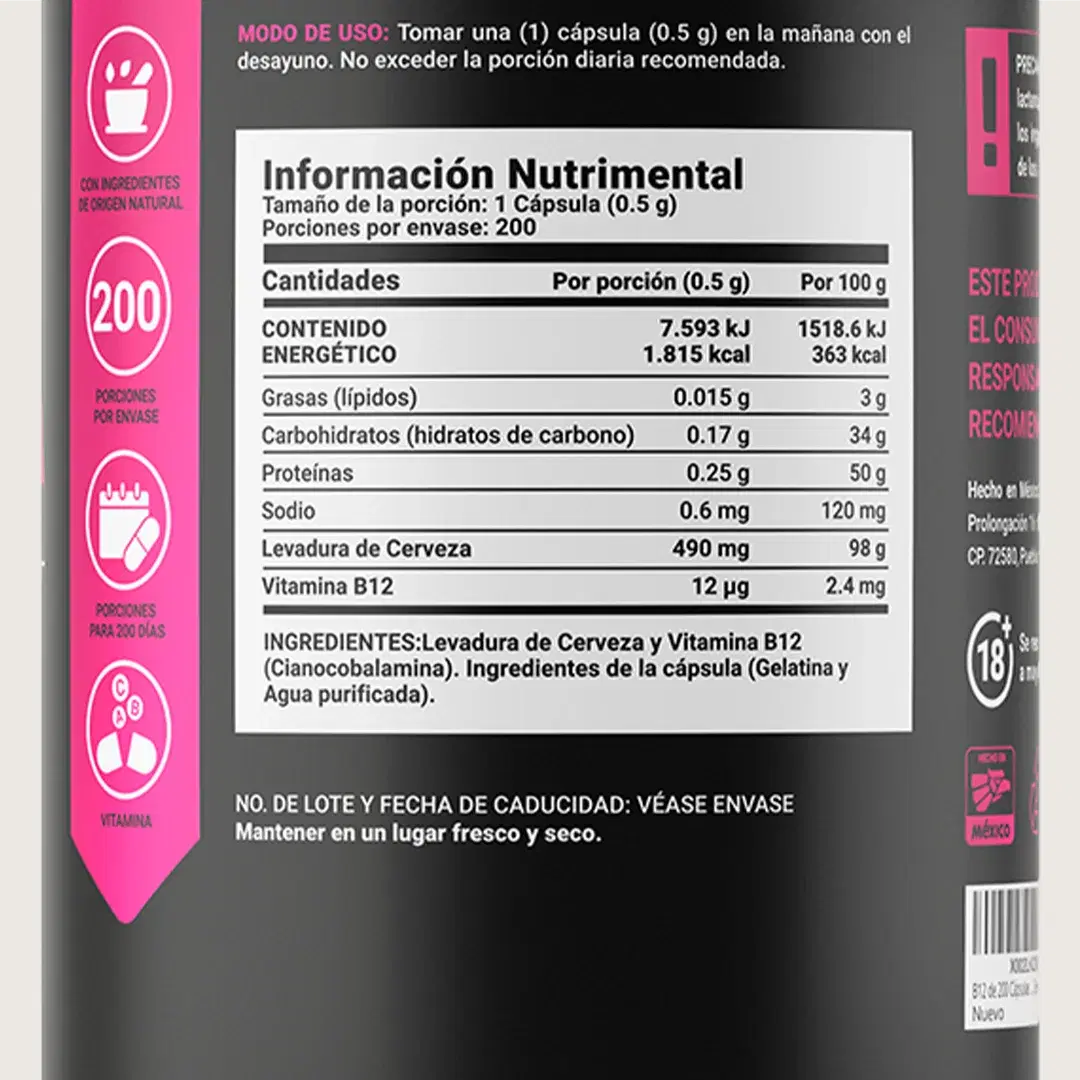 Imagen de Vitamina B12 | con Levadura | 200 cápsulas