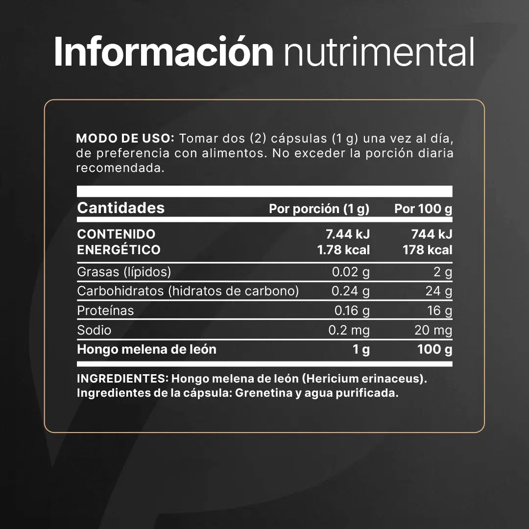 Imagen de Hongo Melena de León Puro | 1000 mg por porción
