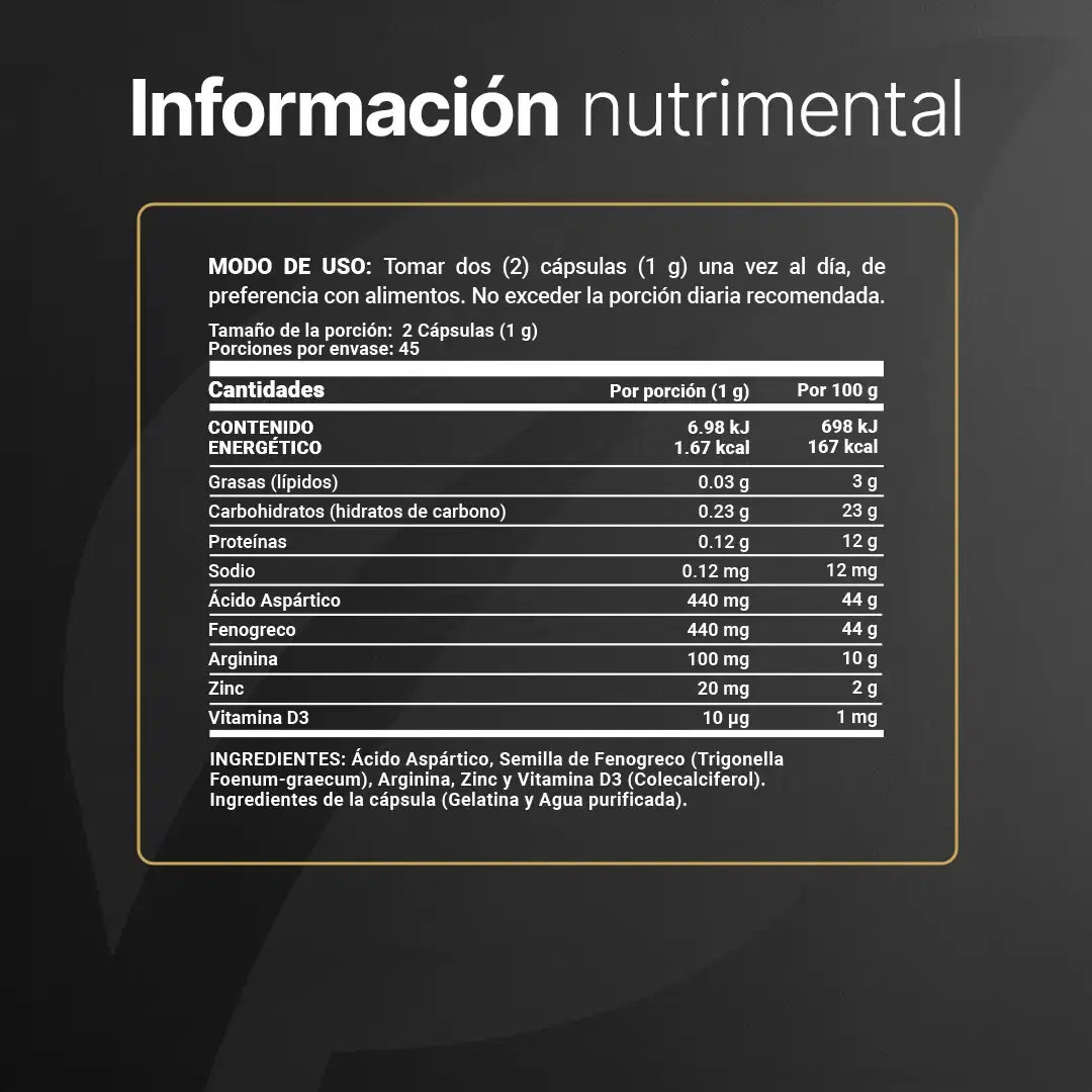 Imagen de Mezcla de Vitaminas Para Hombre | Fenogreco, Ácido Aspártico, Arginina, Zinc y D3