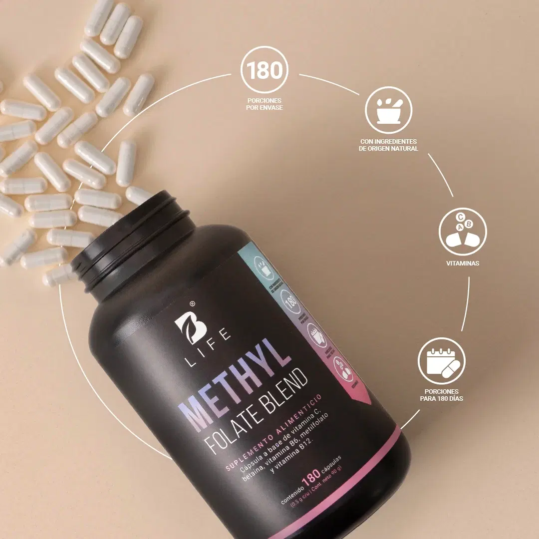 Imagen de Mezcla con Metilfolato, Vitamina C, B6 y B12 | 500 mg por Cápsula | 180 Cápsulas