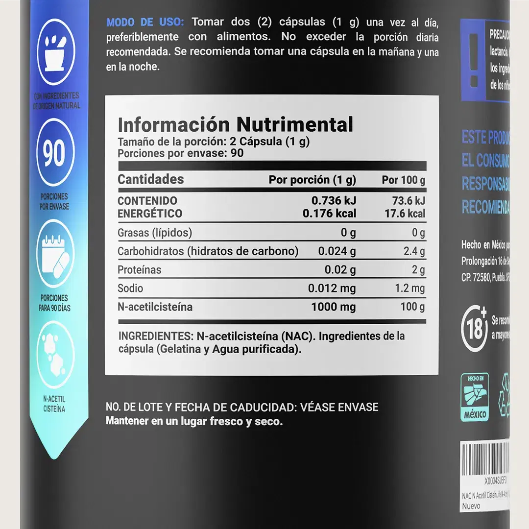 Imagen de NAC N-Acetil Cisteína | 500 mg por Porción | 180 Cápsulas