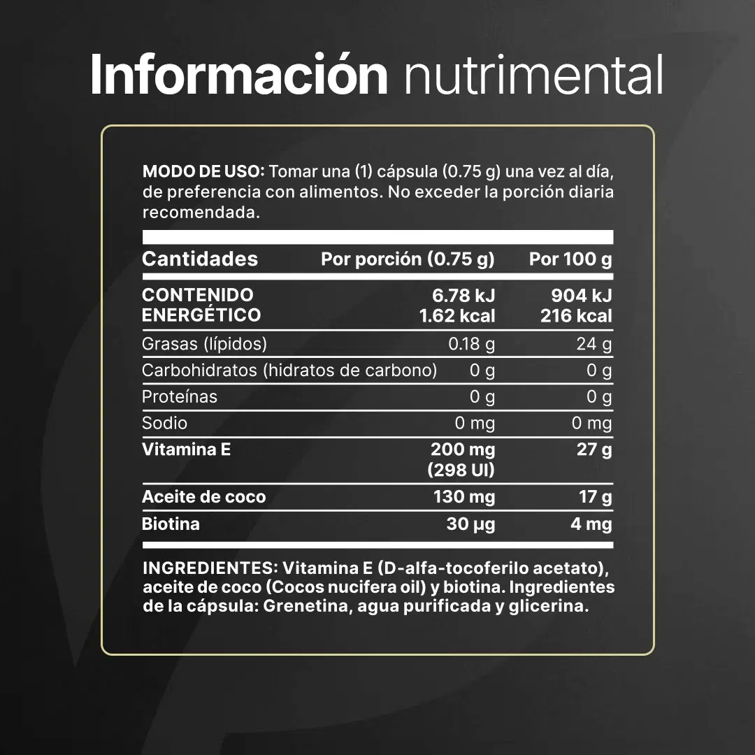 Imagen de Vitamina E en Cápsulas | 200 cáps | Con Biotina y Aceite de Coco | 298 UI