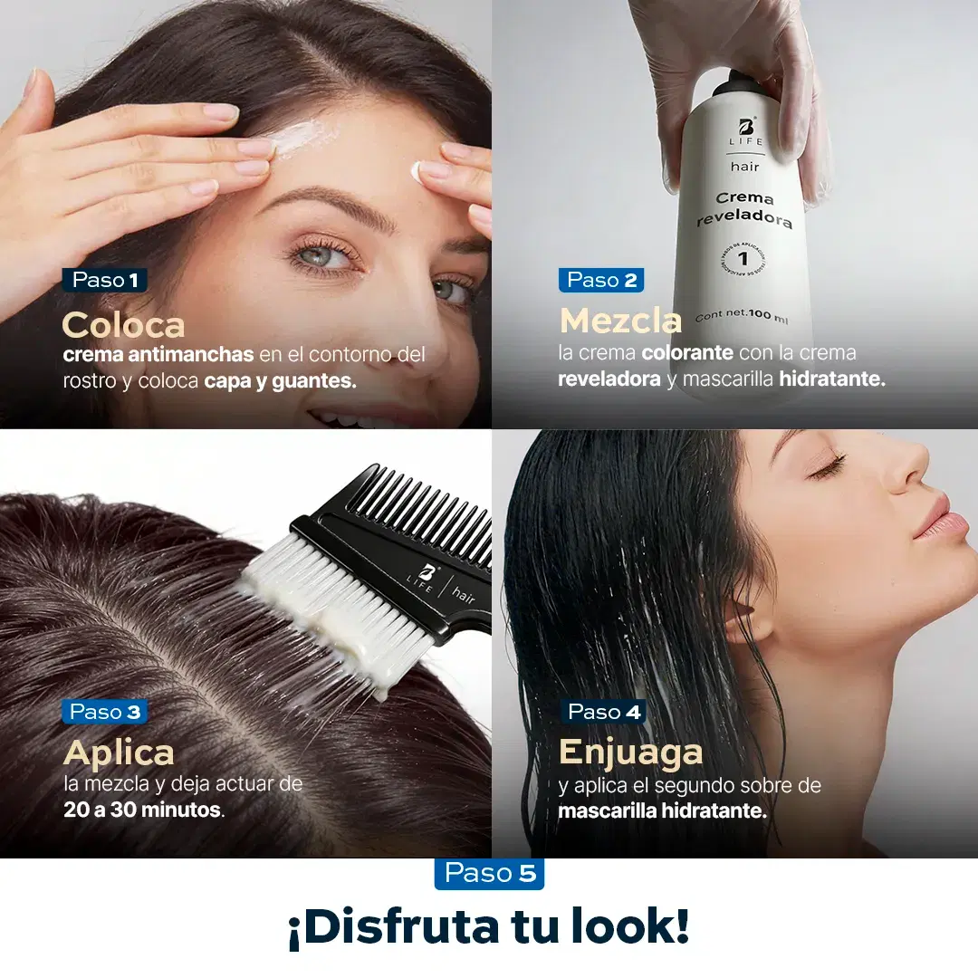 Imagen de Tinte para Cabello sin Amoníaco | Color y Cuidado con Argán, Jojoba y Aloe Vera | Kit Completo 14 Piezas
