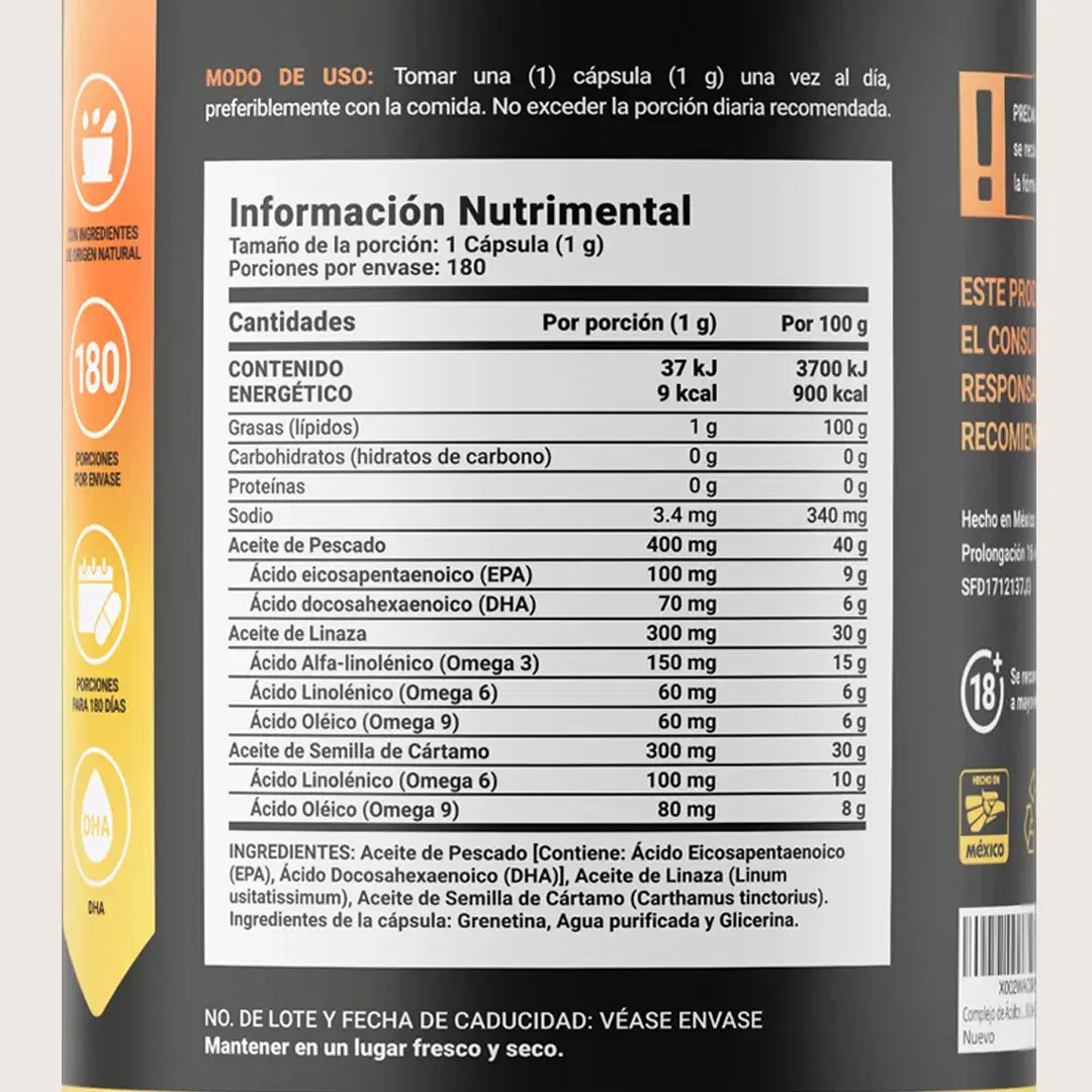 Imagen de Omega 3-6-9 con Aceite de Pescado (EPA y DHA), Linaza y Cártamo | 1000 mg por Porción