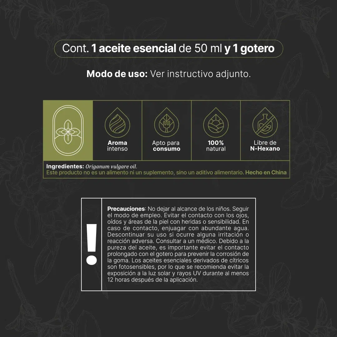 Imagen de Oregano Essential Oil | Aceite esencial de Oregano | 50 ml | Grado Alimenticio