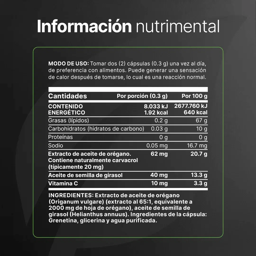 Imagen de Aceite de Orégano con Carvacrol y Vitamina C | 300 mg por porción