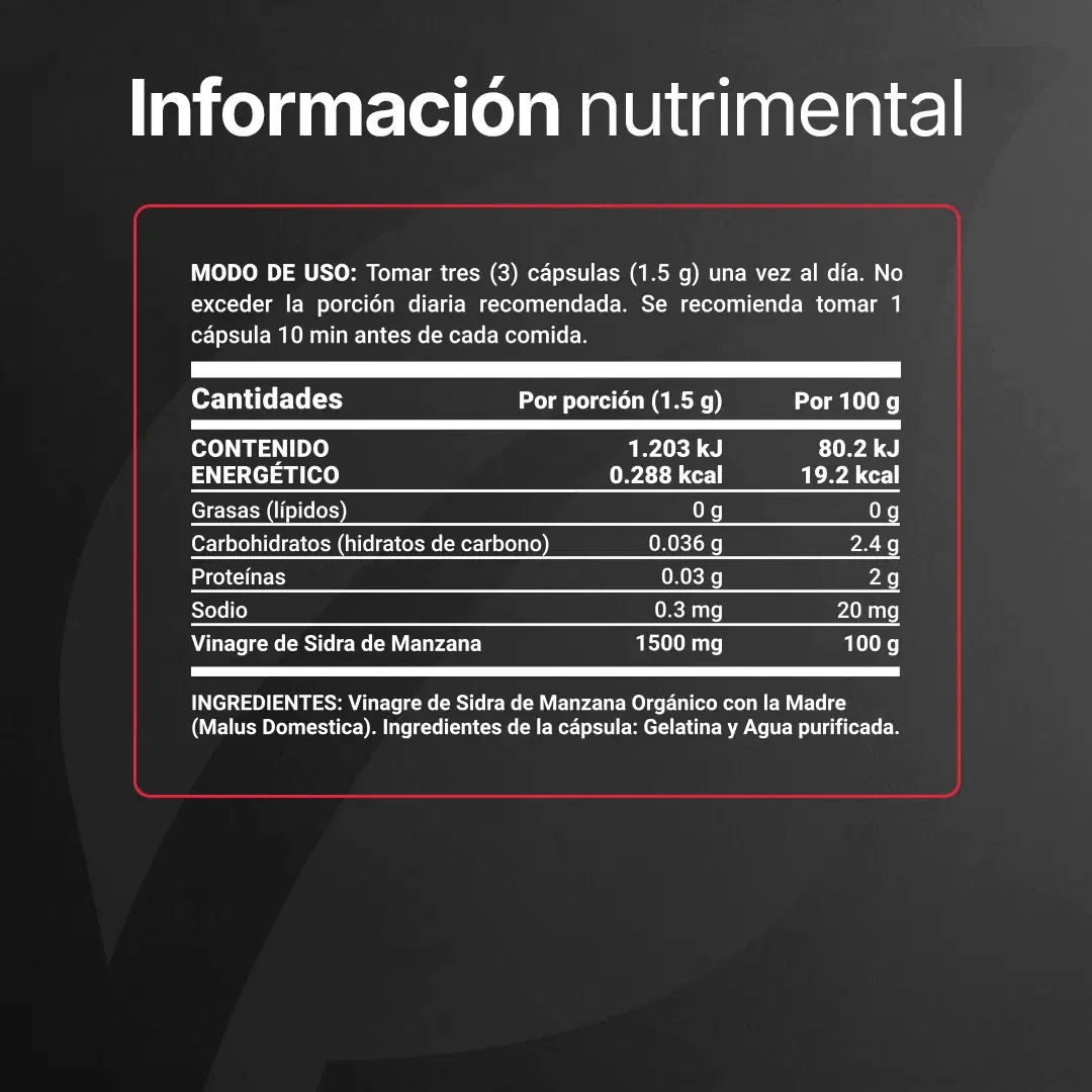 Imagen de Vinagre de Manzana Orgánico con Cultivo “La Madre” | Fórmula Platinum | 240 cápsulas