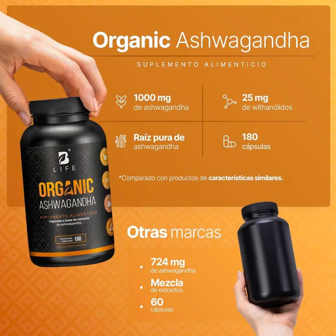 Imagen de Ashwagandha Orgánica | 1000 mg por porción | 180 cápsulas